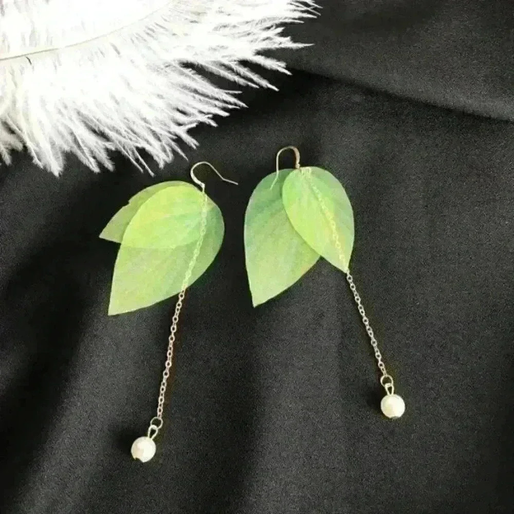 Green Leaves Earrings - Picture 2 of 3
